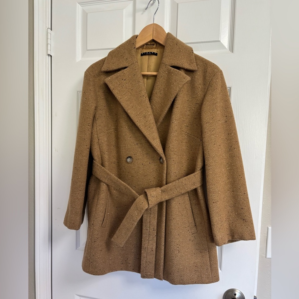 Sisley Tan Double-Breasted Belted Coat